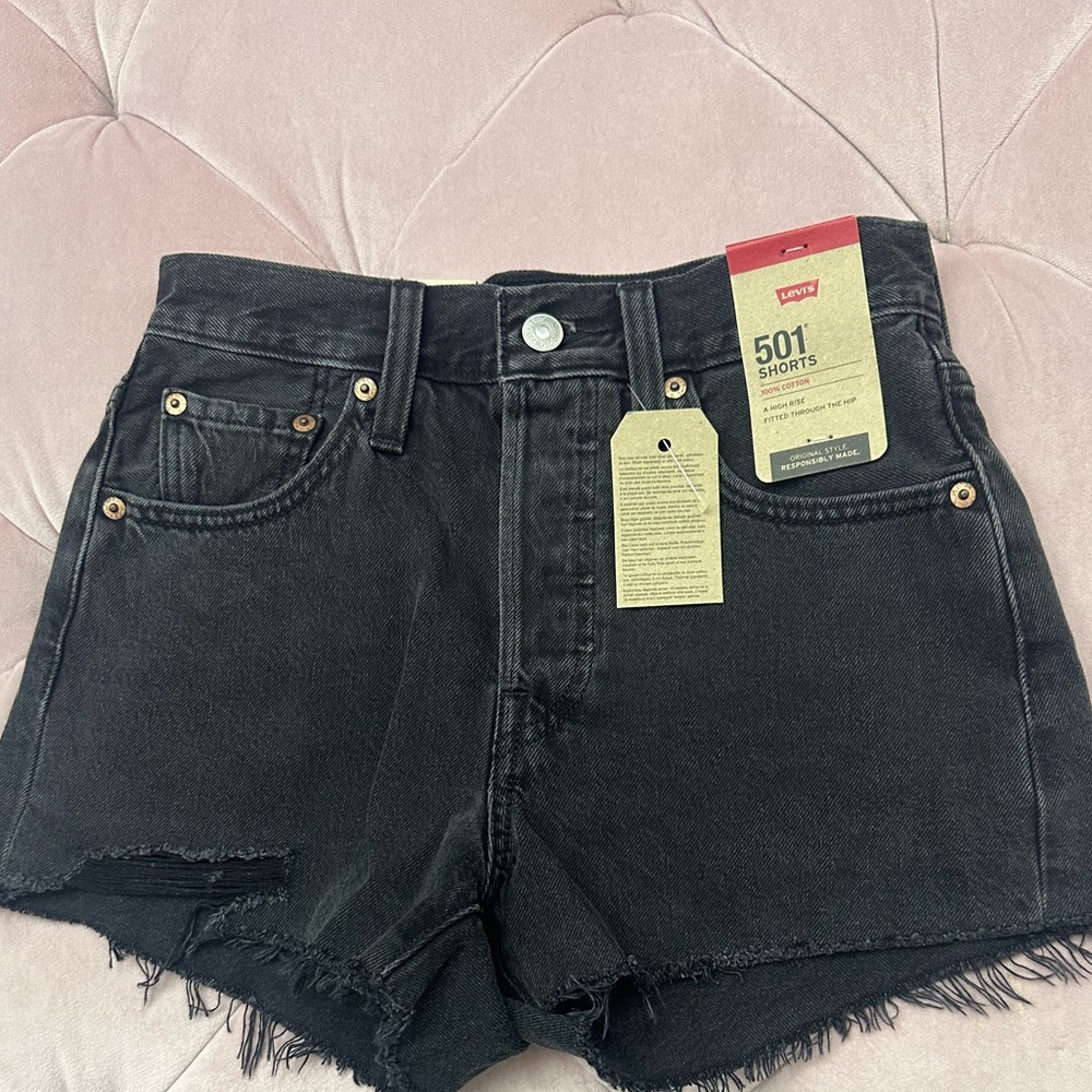 501 black denim shorts size 24